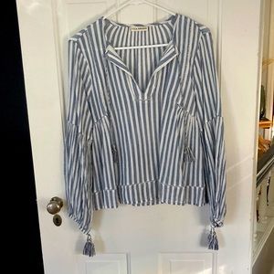 Ulla Johnson size 6 crinkle cotton striped peasant long sleeve blouse